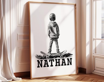 Personalized Skateboard Art Print: Custom Skater Boy Room Decor (Digital Download)