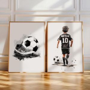 Set of 2 Soccer Posters, Personalized Soccer Prints, Boys Bedroom Decor, Gift for Boys Room Soccer Wall Art, Soccer Jersey, Soccer Art