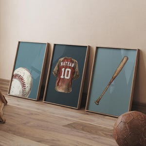 Personalized Baseball Posters for Boys, Set of 3 Baseball Wall Art, Custom Baseball Prints, Vintage Baseball Jersey, Boys Room Decor
