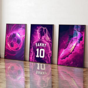 Girls Personalized Soccer Wall Art, Girls Soccer Prints, Set of 3 Soccer Poster, Custom Soccer Gift for Girls Room Decor, Digital Download