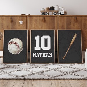 Personalized Baseball Prints, Black Nursery Wall Art, Boys Bedroom Baseball Decor, Baseball Poster, Baseball Gift for Boys, Printable Art