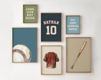 Personalized Baseball Wall Art For Boys, Vintage Baseball Jersey Print, Custom Name Baseball Poster, Boys Room Decor, Baseball Nursery