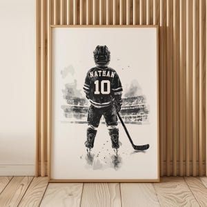 Impressão de arte de parede de hóquei personalizada, impressão de hóquei personalizada, pôster de hóquei, presente de hóquei para decoração de quarto de meninos, arte de camisa de hóquei
