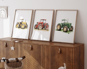 Tractor Prints Set: Construction Vehicle Nursery Art (Digital Download)