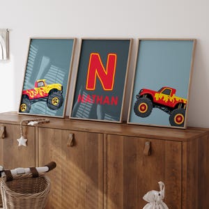 Personalized Monster Truck Nursery Prints for Boys Bedroom Wall Art, Custom Monster Truck Posters, Boys Nursery Art, Monster Truck Wall Art