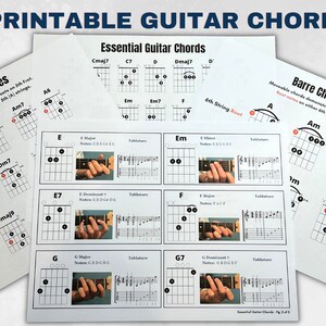 11 Pages imprimable Guitar Chord Chart Digital Download, Beginner Chords, Jazz Chords, Barre Chords, Real Images Of Fretboard, Tablature