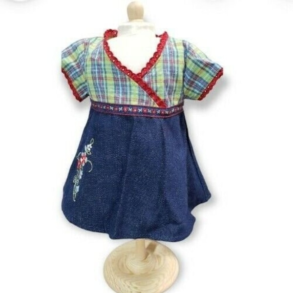 American Girl Doll Bitty Baby Twins Doll Dress Pretty Plaid & Denim Jean Outfit Clothes