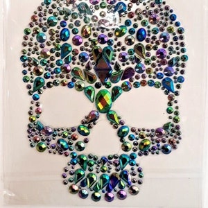 Pegatinas de calavera de Halloween de 5" con diamantes de imitación y arcoíris, espeluznantes recuerdos de esqueletos, manualidades con joyas