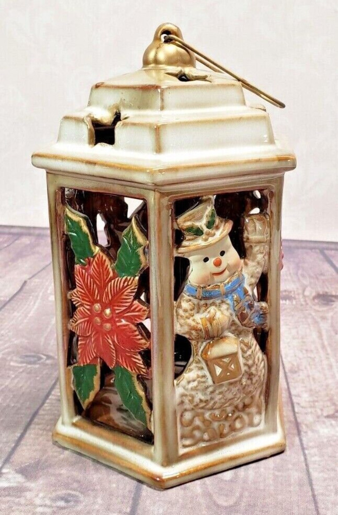 Christmas Snowman Potter's Garden Candle Lantern Poinsettia Kirklands