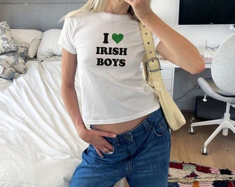 I Love Irish Boys Baby Tee St Paddys Day y2k Baby Tee St. Patrick's Day Baby Tee Luck of the Irish Vintage Aesthetic