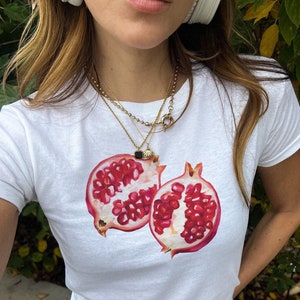 Tee-shirt graphique bébé femme grenade des années 90, chemise en coton inspirée d'été vintage fille tomate esthétique, cadeau pour elle, t-shirt de fruits