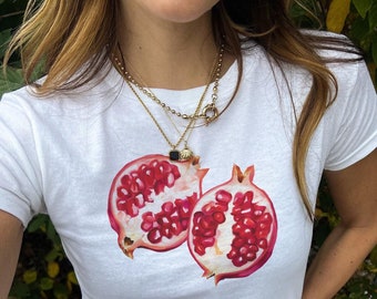 Watercolor Pomegranate Graphic Baby Tee - 90s Cotton Shirt
