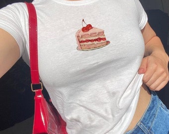 ケーキ ベビーTシャツ コケット チェリー y2k ベビーTシャツ バレンタインデー ピンク ヴィンテージ 美的 レディース Tシャツ トレンディ