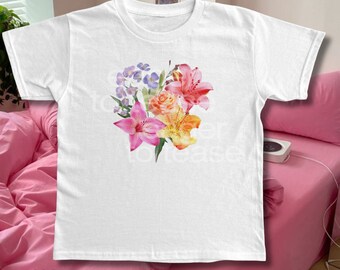 花柄ベビーTシャツ スクラップブック トレンディな花柄 コケットベビーTシャツ キュートで美しいベビーTシャツ レディースTシャツ