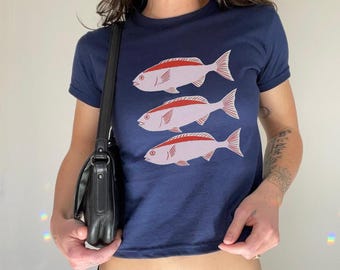 Fish Baby Tee Trendy Aesthetic Simple Graphic Screen Print Modern y2k Painted Womens Trending Baby Tee