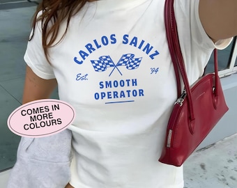 Carlos Sainz Shirt Vintage F1 Racing Womens Baby T-Shirt Retro Auto Enthusiast Shirt Geschenk für Rennliebhaber Lustiges F1 Liebhaber Racing Geschenk