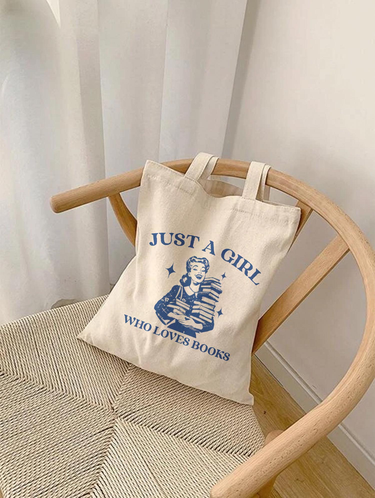 Cotton Canvas Tote Bag Just a Girl Who Loves Books Book Lover Gift Funny Slogan Bag Retro Vintage Design