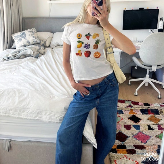 Fruit Baby Tee Aesthetic Simple Graphic Baby tee y2k Scrapbook Collage Womens Coquette Baby Tee