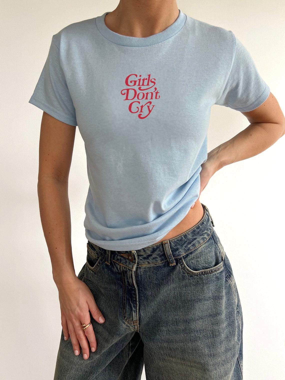 トップス Girls Don`t Cry BABY TEE 80 Y2K Baby Tee: Girls Don't Cry Graphic T-shirt - Feminist