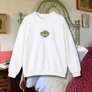 Olive Sweater Cute Hand Painted Blue Bowl of Olives Sweatshirt High-Quality Unisex Sweatshirt 90s Inspired Coquette Aesthetic