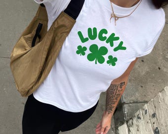 Lucky Baby Tee St. Patrick's Day Baby Tee Cute Coquette Womens Slogan Tee
