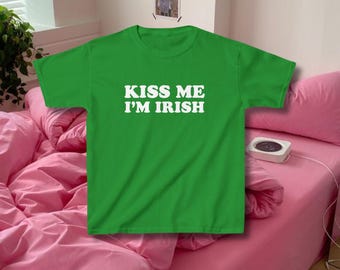 Kiss Me I'm Irish St Patrick's Day Green Baby Tee St. Patty's Day Baby Tee Luck of the Irish Vintage Aesthetic