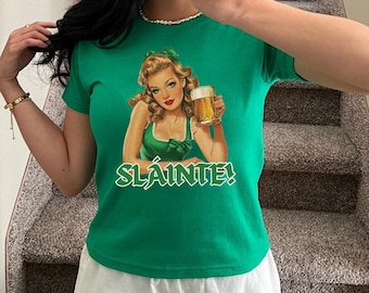Koszulka dla niemowląt na Dzień Świętego Patryka Slainte Modna koszulka retro dla niemowląt Koszulka dla niemowląt na Dzień Świętego Patryka y2k Koszulka dla niemowląt Koszulka dla niemowląt na Dzień Świętego Patryka Szczęście Irlandczyków