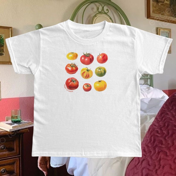 Tomato Baby Tee | Painted Tomatoes 90s Baby Tee Quality Unisex Cotton Shirt | Sustainably Made