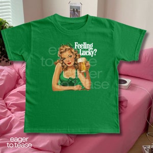 St Patty&#39;s Day Baby Tee Feeling Lucky Trendy Retro Baby Tee St Paddys Day y2k Baby Tee St. Patrick&#39;s Day Baby Tee Luck of the Irish