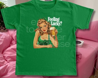 St. Patrick's Day Baby Tee: Retro Pinup, Feeling Lucky