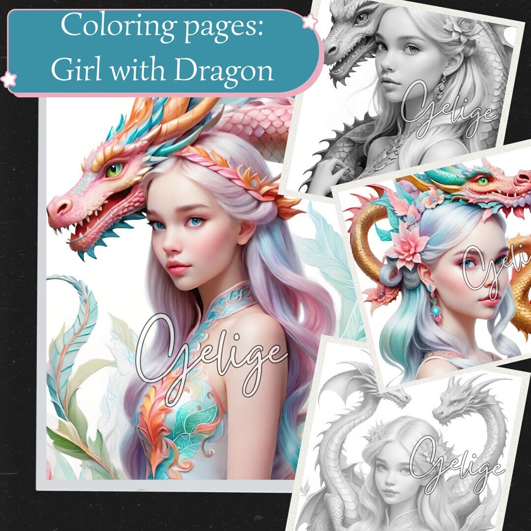 Enchanting Adventures: Printable Coloring Pages With Girls and Dragons ...
