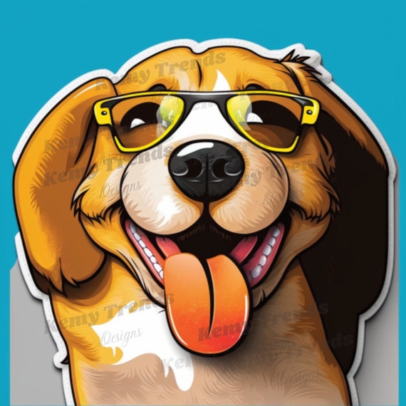 Happy Dog in Sunglasses Cartoon Sticker Digital E-print - Etsy Happy Dog in Sunglasses Cartoon Sticker Digital E-print - Etsy