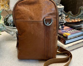 Spikes & Sparrow brown leather sling bag