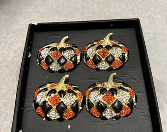Tahari Home rhinestone orange black harlequin rhinestone napkin rings