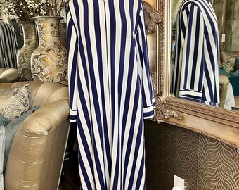 Vintage navy white striped maxi dress