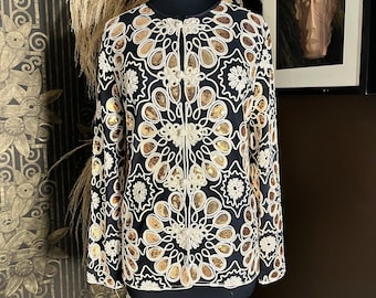 Princess Cruises black sheer gold cream sequin embroidery jacket