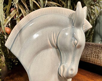 vintage ceramic horse head light blue-grey crackle glaze vase