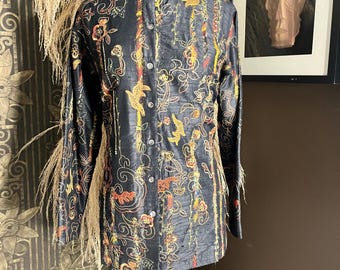 Chico's black silk multicolor embroidery beading jacket
