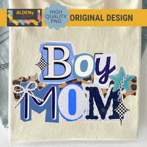 Preppy Ransom Letters Boy Mom PNG, Magazine Cutouts Style Boy Mama PNG,Mothers Day Sublimation Digital Design, New Mom Digital Download image 2