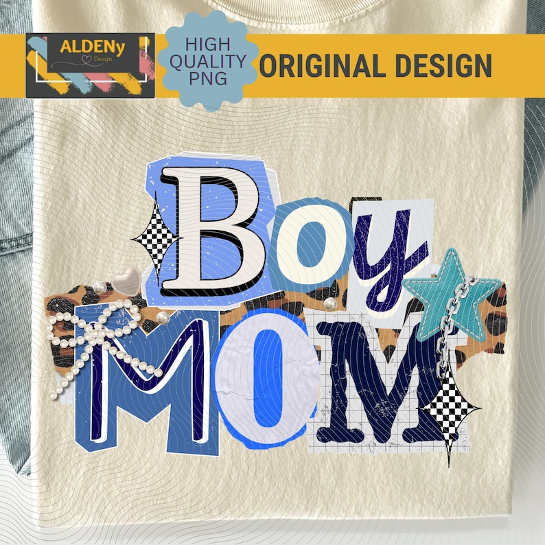 Preppy Ransom Letters Boy Mom PNG, Magazine Cutouts Style Boy Mama PNG,Mothers Day Sublimation Digital Design, New Mom Digital Download image 2