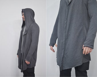 XS-8XL Oversized Men's Loose Cardigan Glove Sleeve,Raw Edges,Rope Long with Hood,Sci-fi,Cyberpunk Cosplay Cape Coat, Futuristic Cloth- BB024