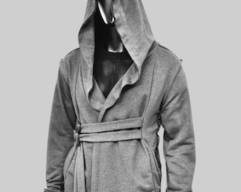 XS-8XL Men's Creed GiantHood Asymetric Cardigan JACKET Hoodie,Ashassin SteamPunk Thumb Hole,Kimono Futuristic-Apocalyptic Dystopian-BB0102