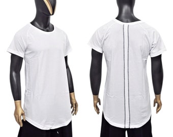 XS-8XL Herren-Rückenstich-Reglan-Kurzarm-Schaufel-Raw-Ausschnitt, gebogener Saum-T-Shirt, asymmetrisch, Streetwear-Männer erweitert, lockeres Hemd - BB463