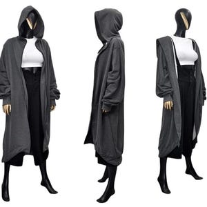 Oversized Hooded Long Full Zip to Head Cardigan | Dark Drape Coat | Av-Minimalist Jacket |Techwear Streetwear | Gothic Loungewear Robe-BB114