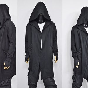 XS-8XL Cardigan ample oversize noir avec capuche, cape coupe-vent avec poches latérales, manteau cape cyberpunk techwear, caillot futuriste BB159 image 1