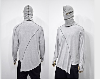 XS-8XL Chemise haute grise à manches longues pour hommes, sweat-shirt slim fit, streetwear futuriste apocalyptique, essentiel -BB506-E