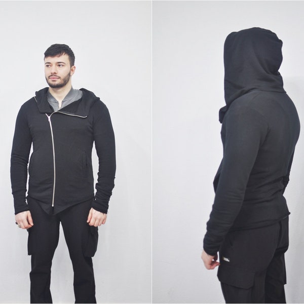 XS - 8XL Men's Asymmetric Zip up Hooded Terry Cotton Cyberpunk Hoodie / Jacket Top T-Shirt Hoodie / Fleece Hoodie / Gothic Hoodie- BB080