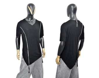 Camiseta negra con cremallera - Bajo asimétrico, ropa urbana - BB470