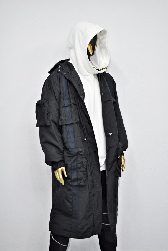 XS-8XL Dark Long Windbreaker Loose Jacket, Over the Knee Hooded