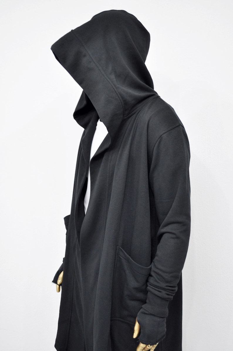 XS-8XL Cardigan ample oversize noir avec capuche, cape coupe-vent avec poches latérales, manteau cape cyberpunk techwear, caillot futuriste BB159 image 7